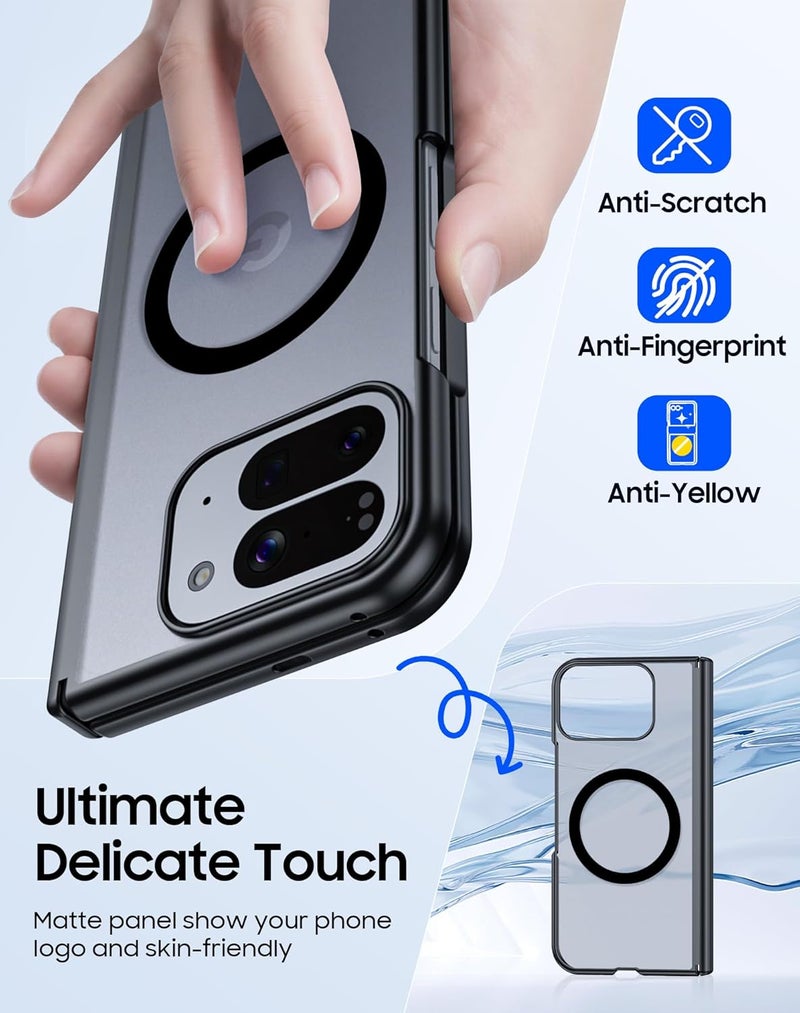 oupeigar for Google Pixel 10 Pro Fold Case Magnetic [Hinge Protection] [HD Screen Protector] [Translucent Matte] Slim Skin-Friendly&Smooth Touch Shockproof Phone Case for Pixel 10 Pro Fold (Black) - Image 4
